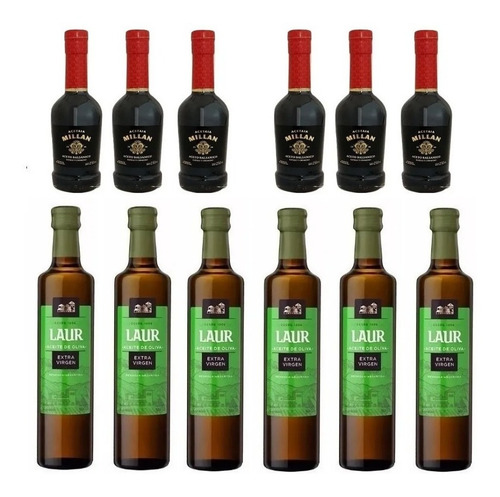 Imagen 1 de 10 de Aceite De Oliva Laur X 500ml Caja X 6 + Aceto Millán X 6