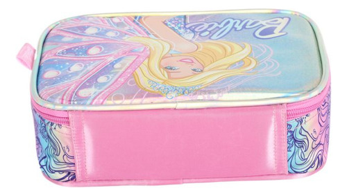 Mochila Costas Barbie Com Estojo Box Holográfico Escolar Cor Rosa