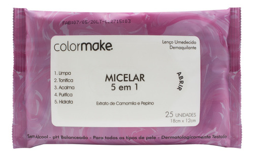 Lenço Umedecido Demaquilante Micelar 5 Em 1 Colormake 