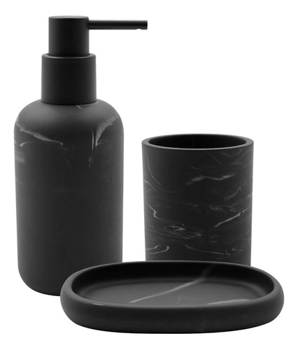 Set De Accesorios Para Baño 3 Piezas Con Diseño Mármol Negro