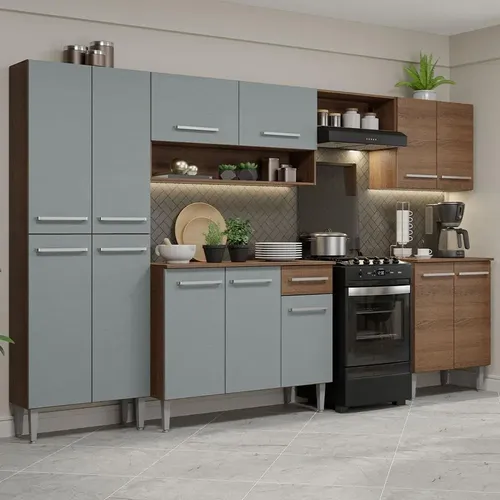 Armário Cozinha Completa Modulada Madesa Emilly Xa293001 Balcão Rc Cor Rustic/cinza