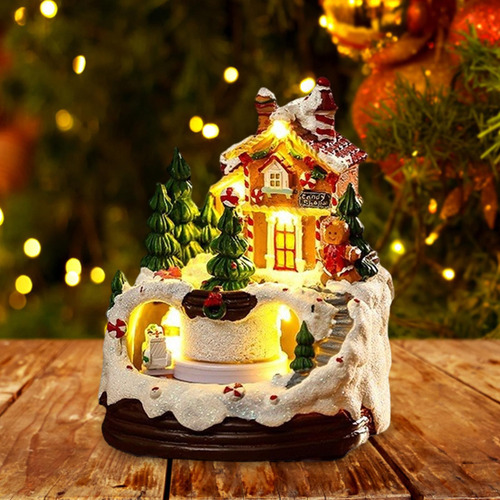 Figuras Navideñas Con Escena De Casa De Pueblo Iluminada