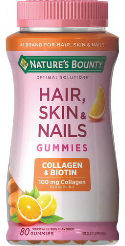 Hair Skin Nails Gummies Natures Bounty 80pc Gomitas Sabor Naranja