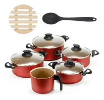 Comprar Jogo De Panelas 05 Pçs Antiaderentes + 05 Descansos E Colher