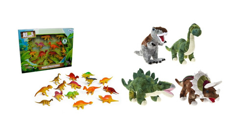 Pack Set De 15 Dinosaurios Y 4 Peluches De Dinosaurio