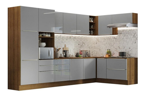 Armário De Cozinha Completa De Canto 546cm Rc Lux Madesa 05 Cor Rustic/Cinza