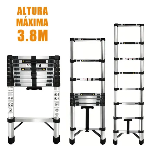 Escada Telescópica JST 13 Degraus Inox 3,8m Antiderrapante JST