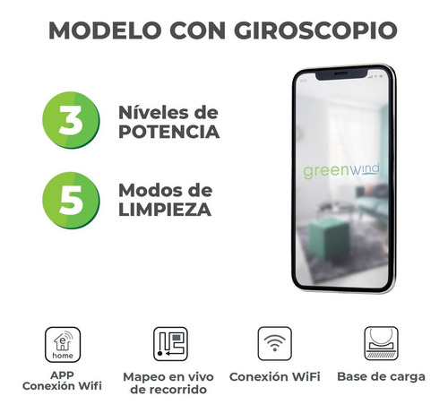 Aspiradora Robot Con Giroscopio Y Mopa Greenwind Rb07-gr Color Negro