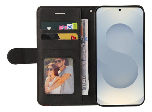 Funda Para Samsung Serie S De Piel Sintética De Alta Calidad, Funda Protectora Tipo Cartera Con Ranura Para Tarjetas, Color Negro