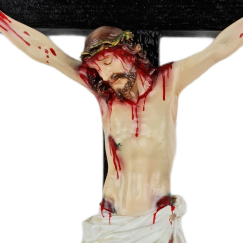 Imagem 4 de 4 de Crucifixo Tradicional 30cm Madeira Imagem Resina Policromado