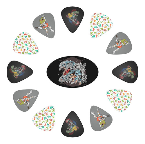 Púas De Guitarra Cute Dinosaur Bass Picks 12 Pack Thin Heavy