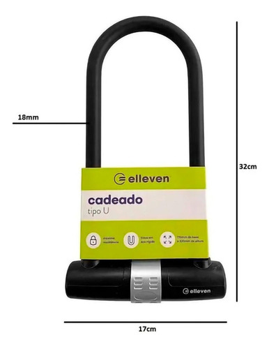 Cadeado Bike Bicicleta U Lock Trava Chave 170x320mm Elleven Cor Preto