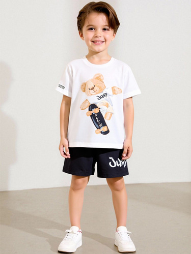 Conjunto De Camiseta Y Pantalones Cortos Con Estampado De Os