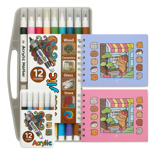 Kit Caderno Bobbie Goods Com Canetinhas Tira Estresse Color Kit 12 Canetinha-caderno Azul