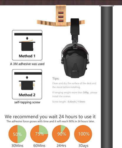 Soporte Para Auriculares De Madera Con Cargador Usb