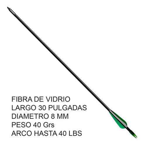 Imagen 2 de 7 de Flecha X12 Fibra De Vidrio 30'' Blk Arco Recurvo Punta Fija