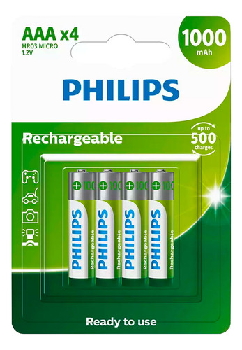 4 Pilhas Recarregaveis Aaa Philips