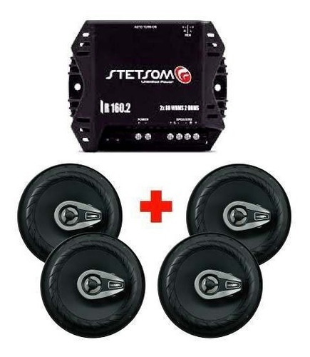 Imagem 1 de 8 de Kit 4 Auto Falante 6 Pol 280w Prime + Modulo Stetsom 160.2