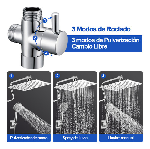 Regadera Cuadrada & Ducha Hand Hand Hand 5 Modes 25* 25 cm With 2 Free Hanchos