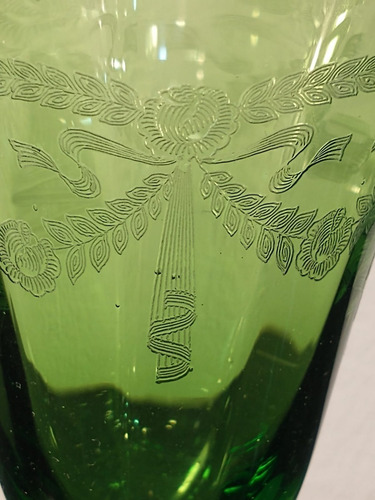 Antigua Copa De Colección Verde Grabada Al Ácido 16 Cm