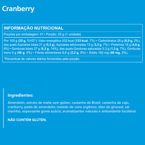 Bio2 Barra Nuts Cranberry 24 X 25 G Vegana E Sem GlĂșten