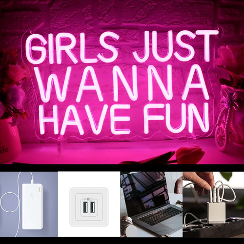 Letrero Neon Girls Just Wanna Have Fun - Estilo Retro, Color