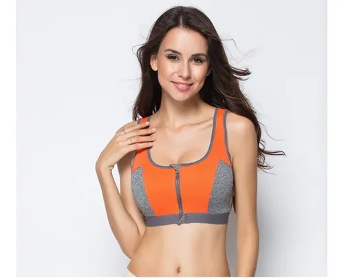 Crop Top Deportivo Transpirable Con Cremallera - Naranja