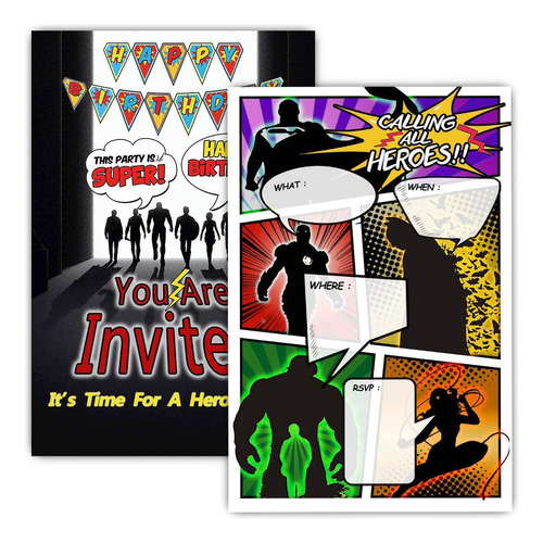 30 Superhero Birthday Party Invitations With Envelopes ...