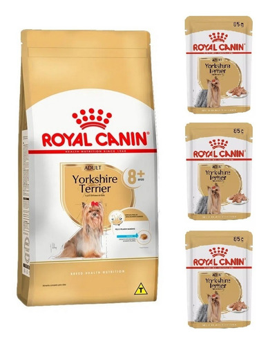 Kit Royal Canin Yorkshire Adult 8+ Ração 2,5kg E 3 Sachê 85g