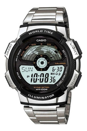 Relógio Casio World Time Digital Prata Ae-1100wd-1avdf