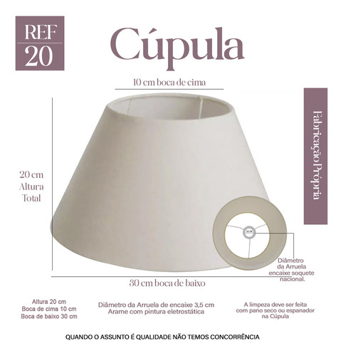 Cúpula Para Abajur Tecido Algodão Cor Bege Ref 21