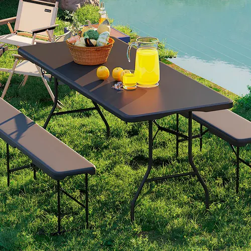 Mesa Plegable Picnic 180cm + 2 Bancos Plegables Garden Life Negro