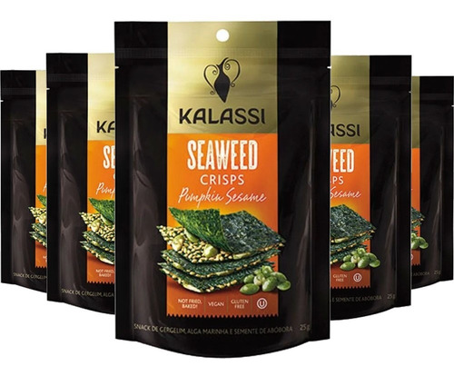Imagem 1 de 2 de 5x Snack Kalassi Seaweed Crisps Pumpkin Sesame 25g