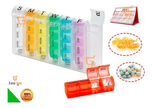 Pastillero Semanal 28 Compartimientos Estuche Transparente