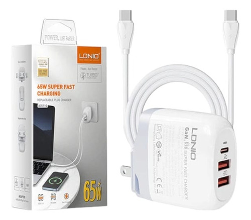 Cargador Carga Super Rapida 65w Usb C Universal Ldnio Cable