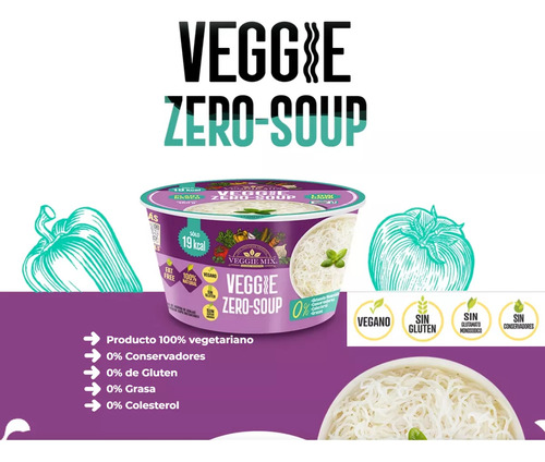 Sopa Instantánea Vegana Sin Gluten Veggie Zero Soup 6 Pack