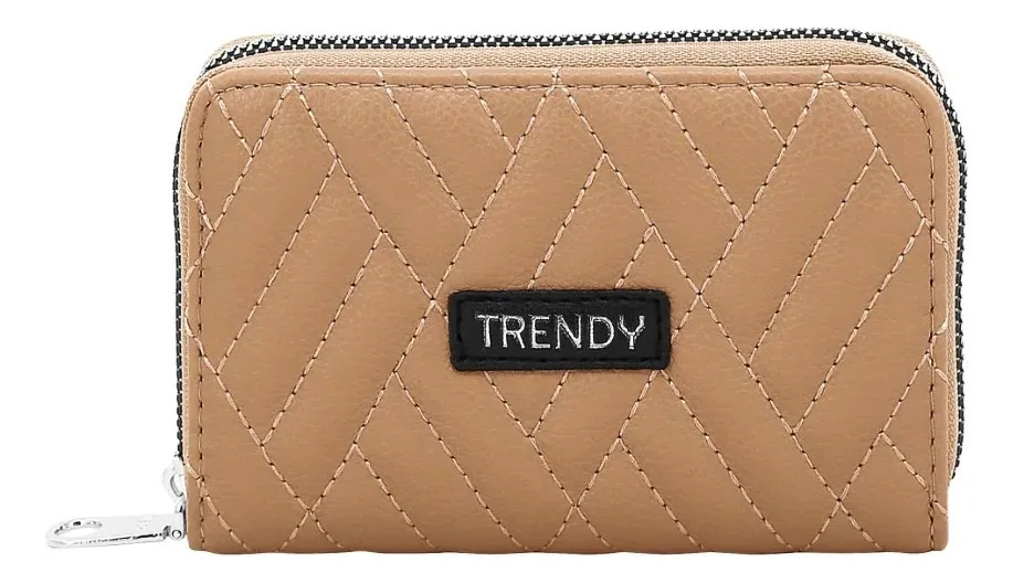 Billetera Trendy Compacta Con Divisiones Caqui Liso