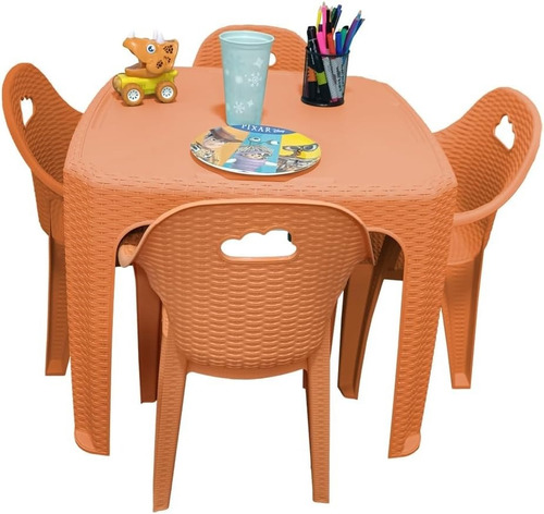 Mesa Infantil Con 4 Sillas Rattan En Colores Elegibles Kit 