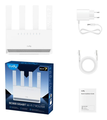 Router Wifi 7 Be3600 Cudy Wr3600e, Dualband 3.6gbps, Mlo, Cpu Quadcore 2ghz, 4 Puertos Gigabit, 200 Dispositivos, Vpn, Mesh