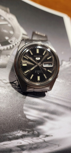Reloj Pulsera Antiguo Seiko Hombre Plateado Gris Negro (Usado)