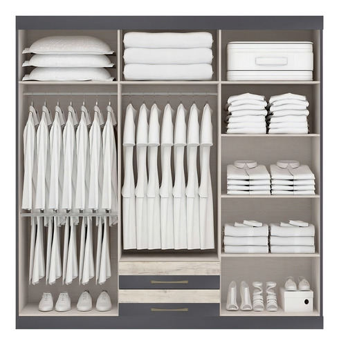 Ropero Kingshouse Roma color gris/blanco de mdf con 6 puertas batientes