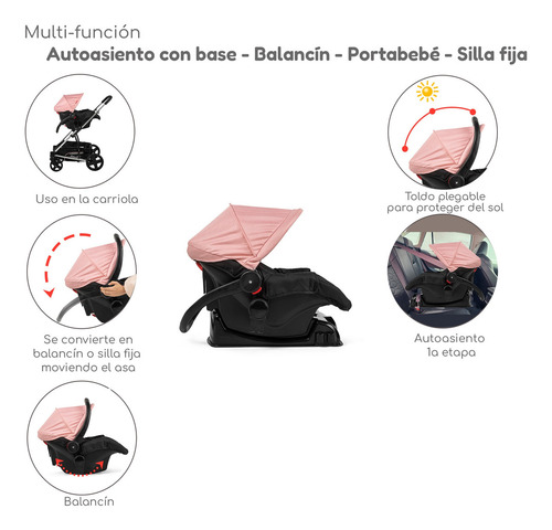 Carriola D Bebe Eclipse Travel System Con Autoasiento Color Rosa Chasis Plateado