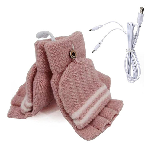 / Luva Aquecida Usb Rosa, Tricotada, Sem Dedos, Aquecedor