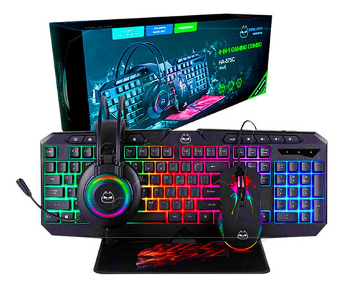 Kit Gamer Halion 4 En 1 Mack Rgb Teclado Mouse Audifono Pad