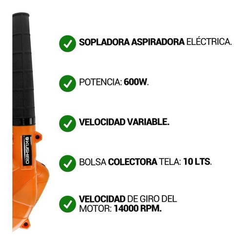 Imagen 5 de 8 de Sopla Aspiradora Eléctrica Kushiro Saek-600 3.5m3/min 600w