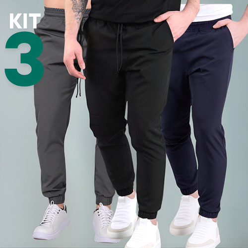 Kit 3 Calças Tactel Masculina Jogger Com Elastano Treino