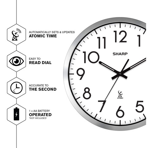 Reloj De Pared Sharp Analógico Atómico 12 Pulgadas Plateado Color De La Estructura Color Del Fondo