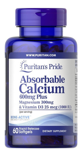 Puritans Pride Calcio Absorbible 600mg Magnesio Vitamina D3 