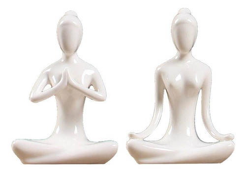  2x Cerámica Yoga Adorno Estatua Escultura Jardín