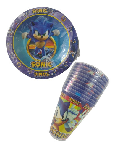 Sonic.  Kit Fiesta Para 40 Niños, Platos, Vasos